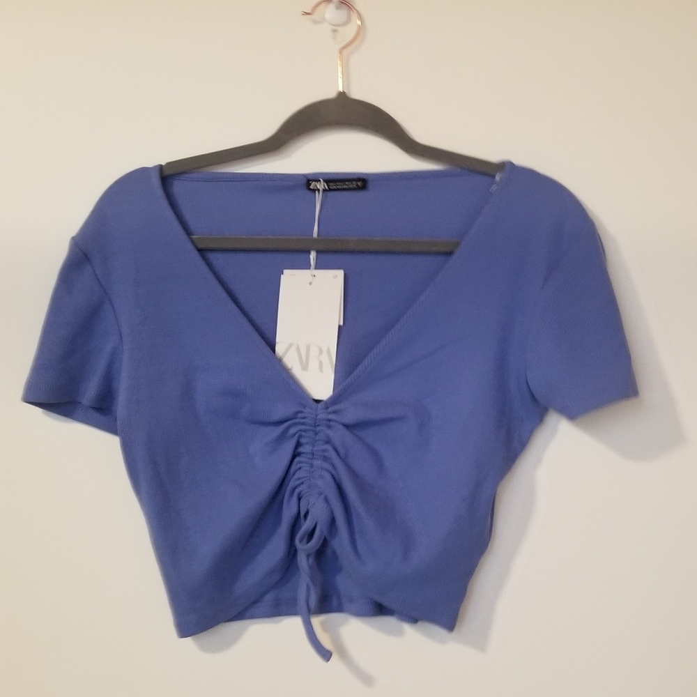 NWT Zara Periwinkle Crop Scrunch Tee